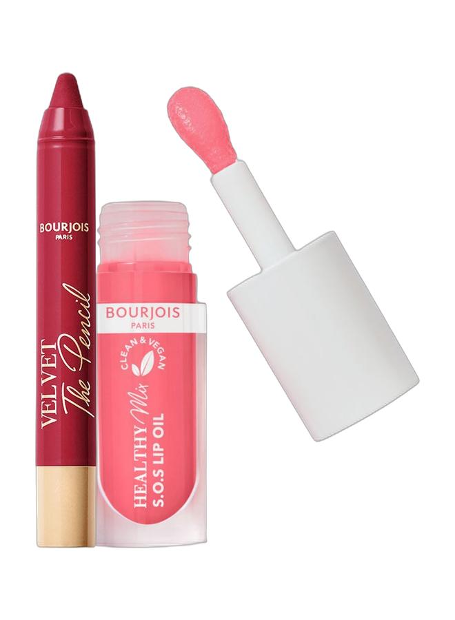 BOURJOIS PARIS Velvet The Pencil - 08- Rouge Di'Vin 3G & Healthy Mix Clean S.O.S Lip Oil - 02 - Melon Amour, 4.5ml Bundle - Image 1